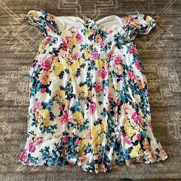 Torrid Mini Gauze Puff Sleeve Skater Dress White Floral - Picture 6 of 11